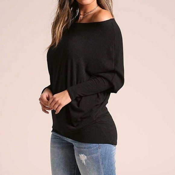 Textured Knit Dolman Blouse Black - Picture 3 of 14